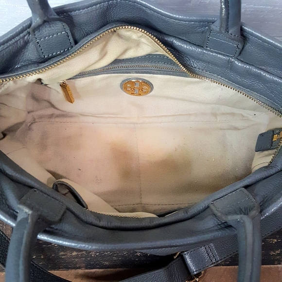 Tory Burch Leather Horsebit Satchel Crossbody Handbag Gray - Picture 14 of 16